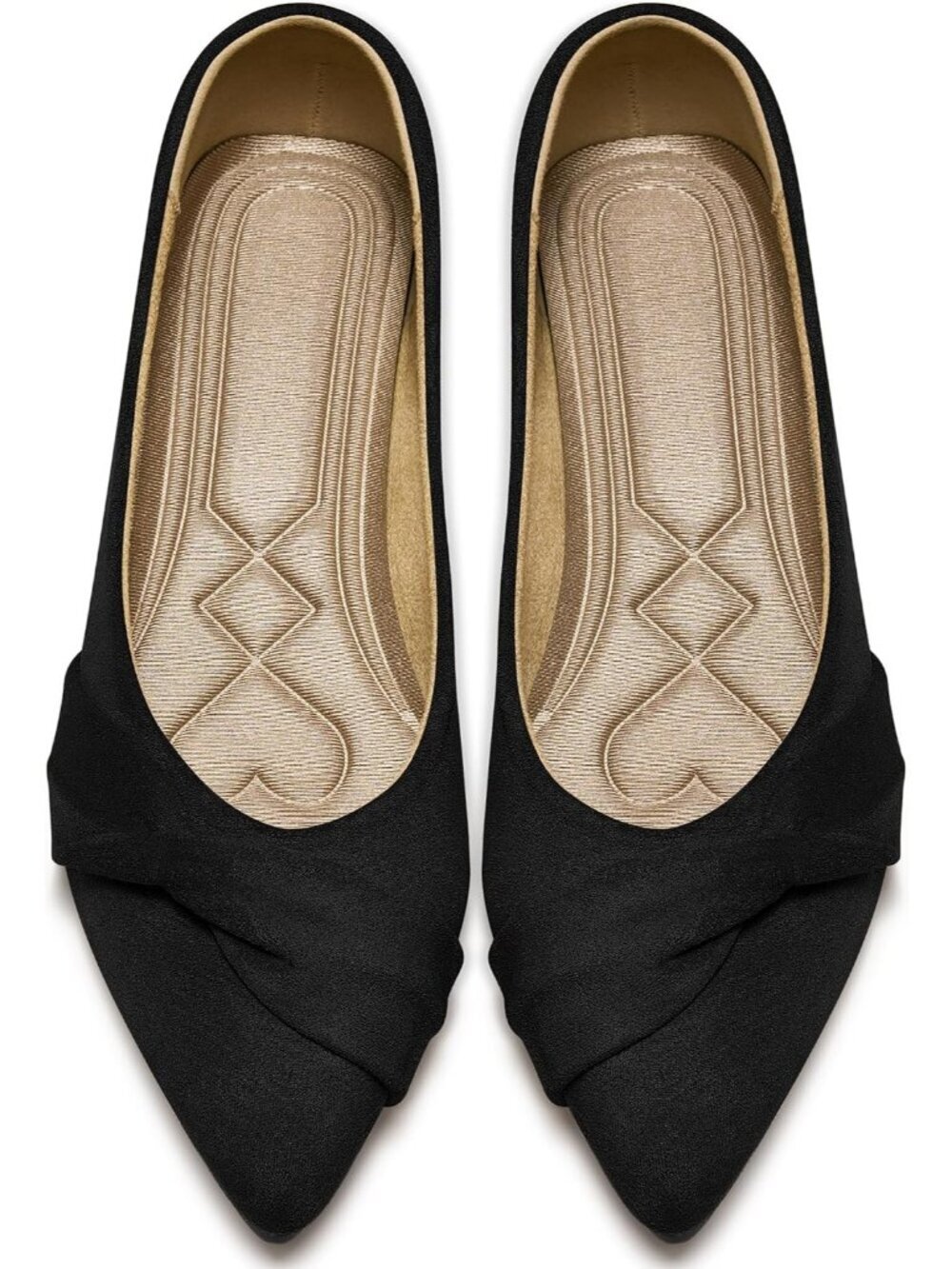 Women's Black Rubber Suede Elegant Bow Knot Pointed Toe Flat Comfortable Shoes
